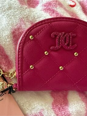 Juicy Couture Hot Pink Quilted Wristlet with Gold Studs